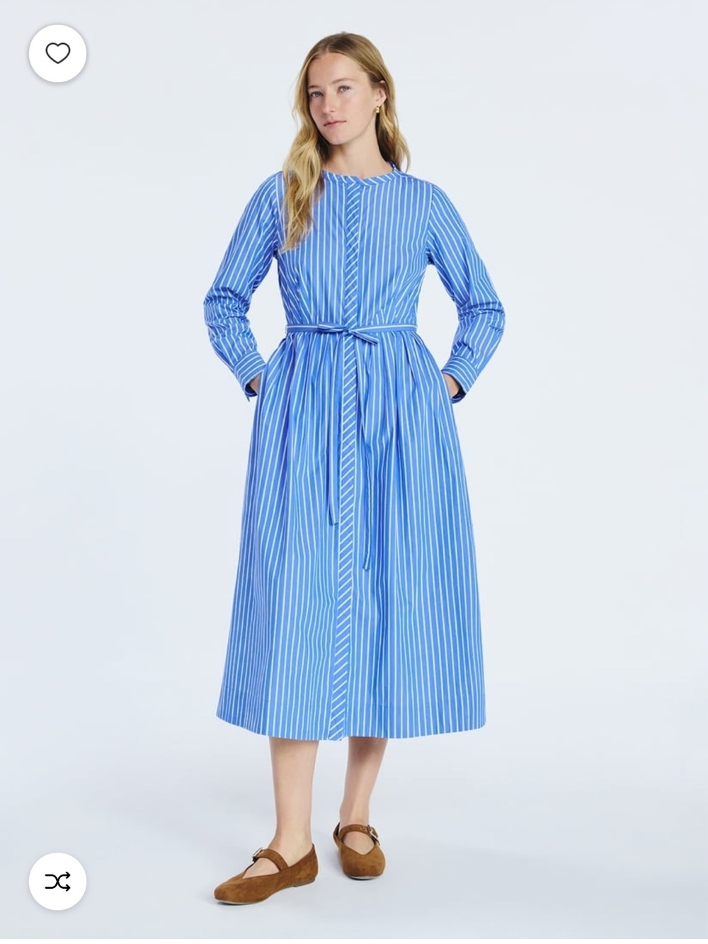 Free Assembly sz Medium Blue Striped Midi Shirt Dress long sleeve preppy classic - Picture 1 of 16